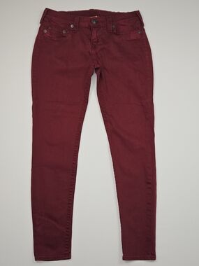 True Religion Casey Skinny Jeans Size 31 Burgundy Oxblood Stretch Made USA